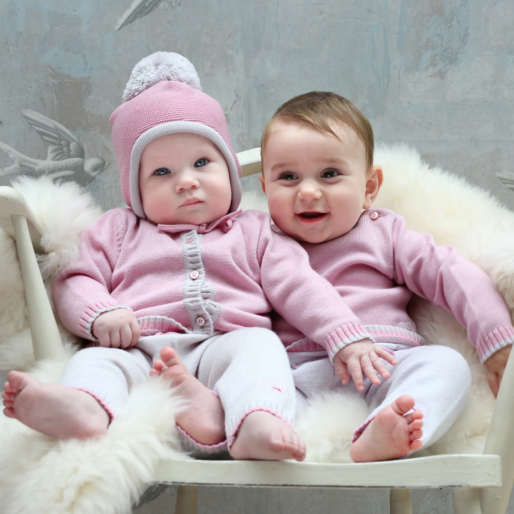 Merino Baby Cardigan & Leggings Set - Rose