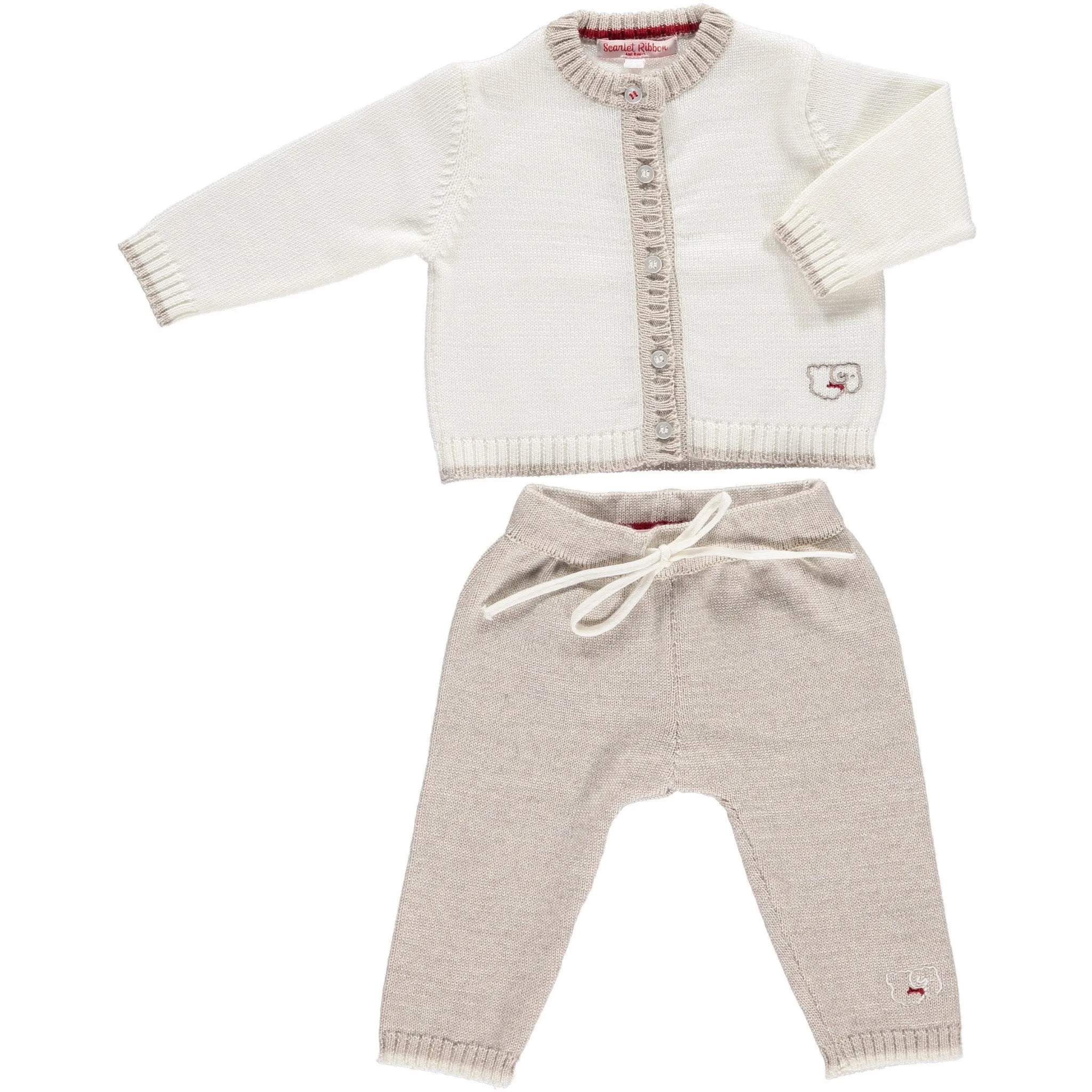 Merino Baby Cardigan & Leggings Set - White & Oatmeal