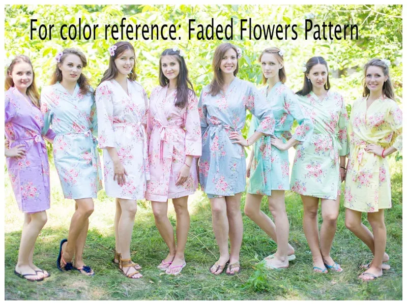 Mismatched Faded Flowers Patterned Bridesmaids Robes in Soft Tones