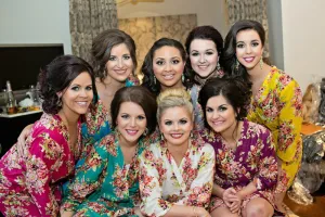 Mismatched Floral Posy Patterned Bridesmaids Robes in Jewel Tones