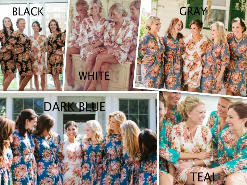 Mismatched Floral Posy Patterned Bridesmaids Robes in Jewel Tones