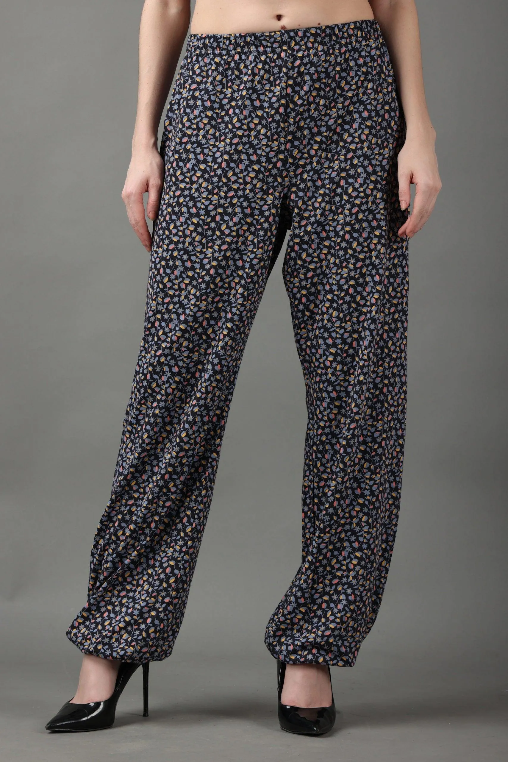 Navy Blue Small Floral Printed Pyjamas