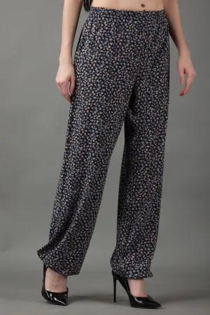 Navy Blue Small Floral Printed Pyjamas