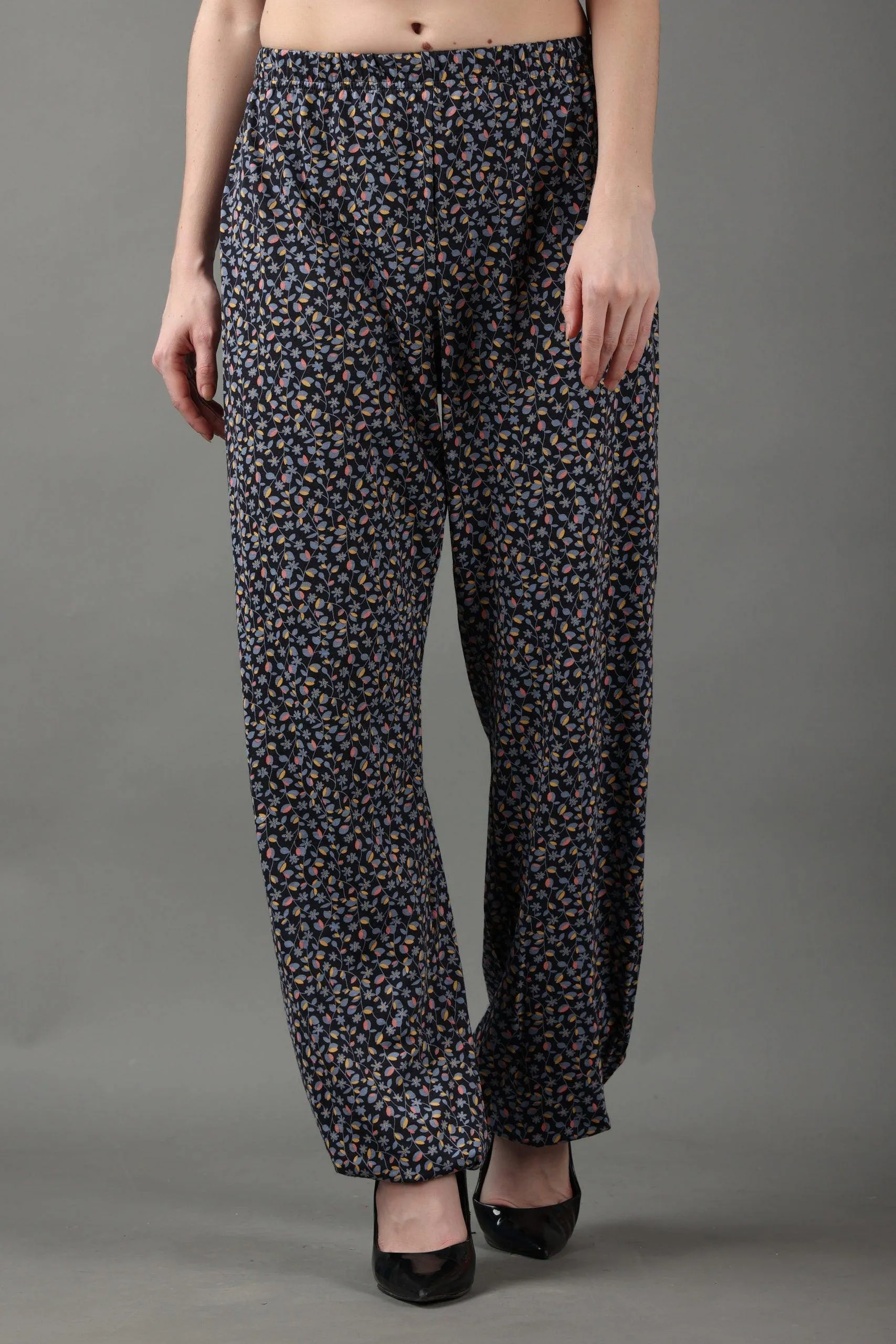 Navy Blue Small Floral Printed Pyjamas