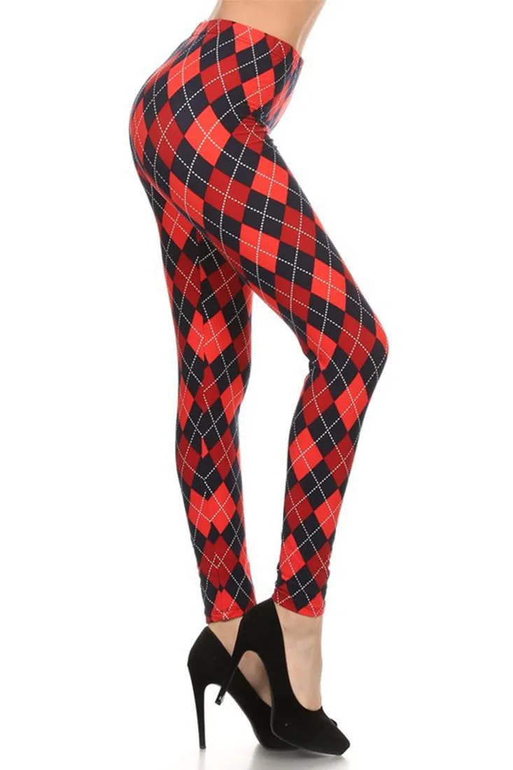 Navy Red Argyle Design Leggings