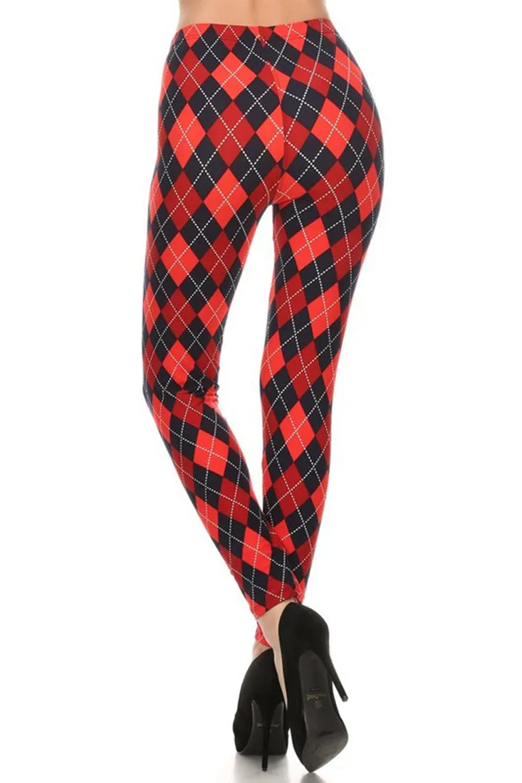 Navy Red Argyle Design Leggings