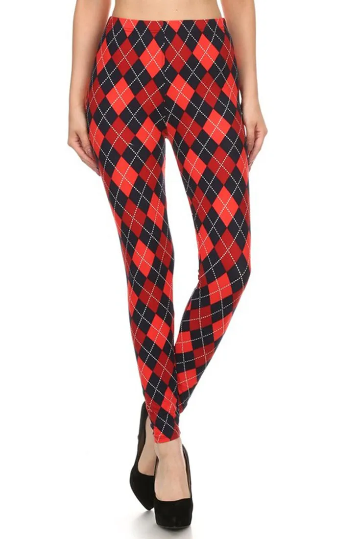 Navy Red Argyle Design Leggings