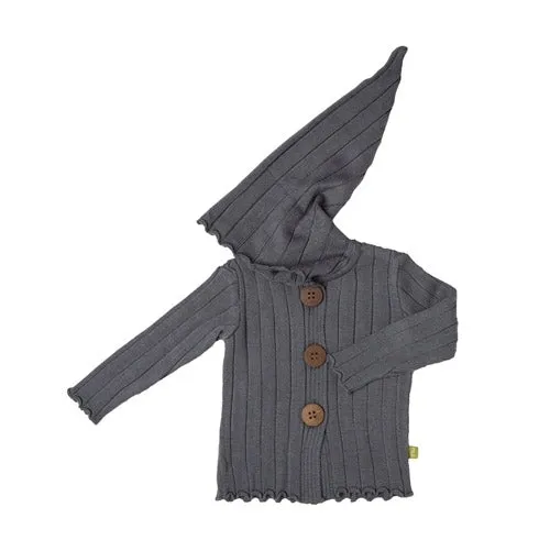 Nui Organics Merino Wool Rib Hood Jacket / Cardigan - Charcoal