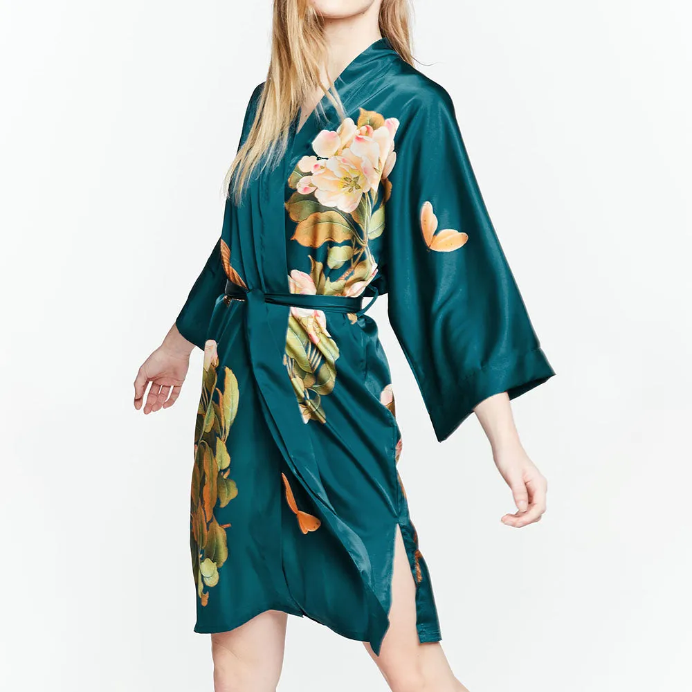 Peony & Butterfly Short Kimono Robe