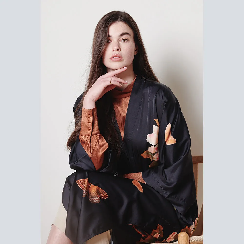 Peony & Butterfly Short Kimono Robe