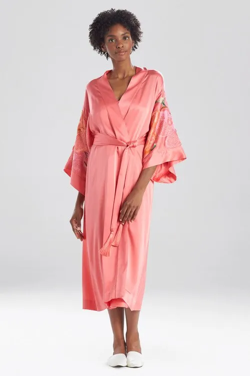 Peony Blossoms Embroidered Silk Tassel Robe