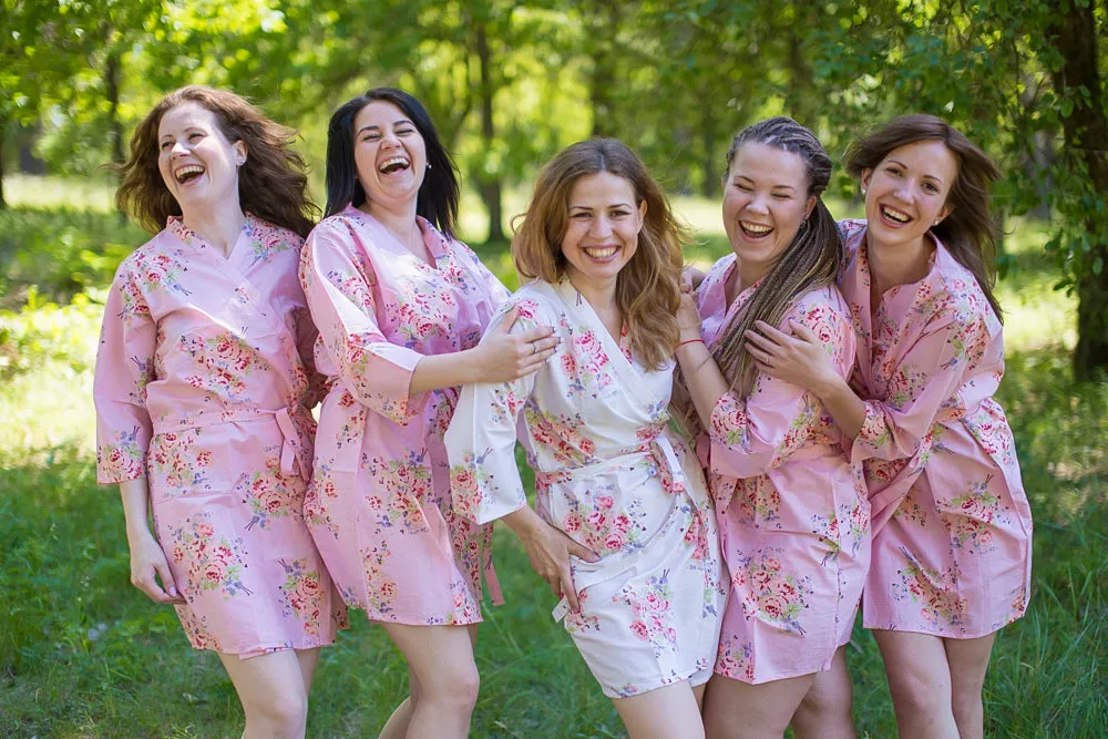 Pink Faded Flowers Pattern Bridesmaids Robes