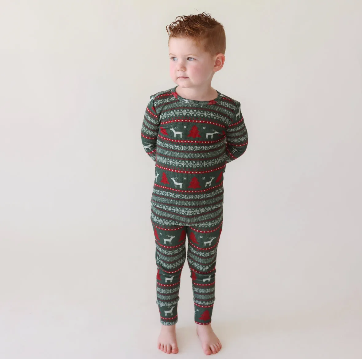 Posh Peanut Basic Long Sleeve Pajamas - Holiday Fair Isle Waffle