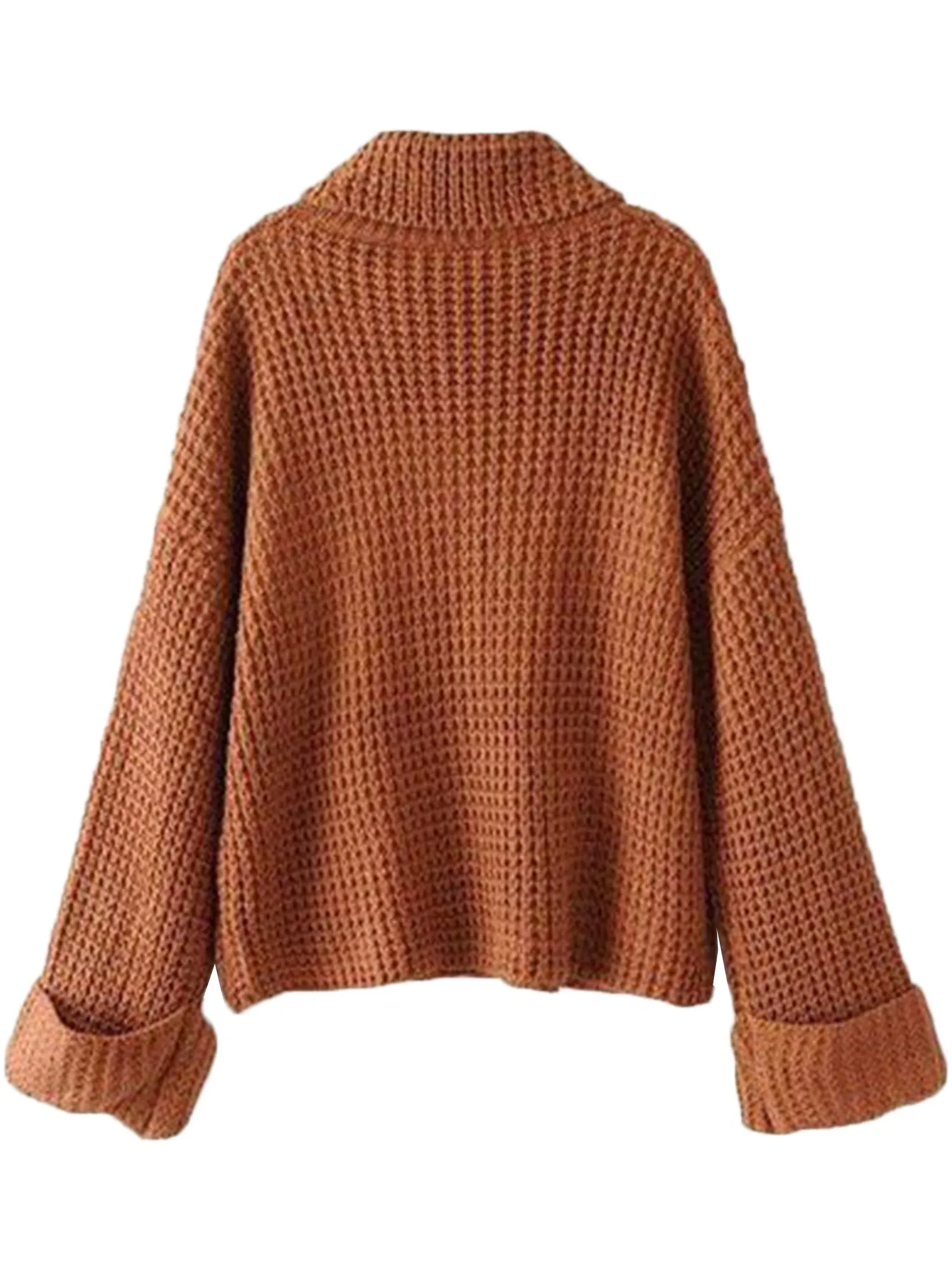 'Retta' Cognac Ribbed Cropped Turtleneck Sweater