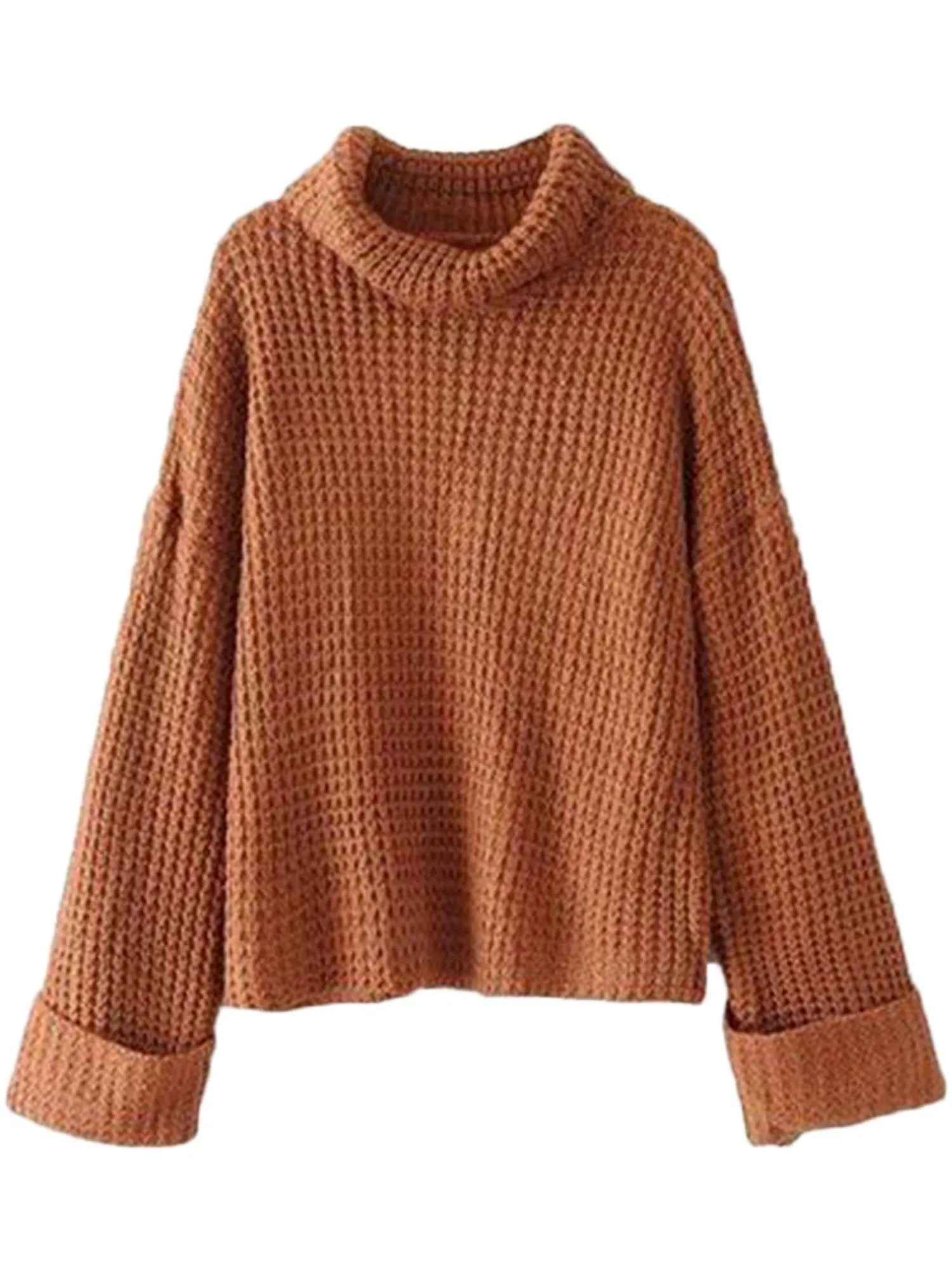 'Retta' Cognac Ribbed Cropped Turtleneck Sweater