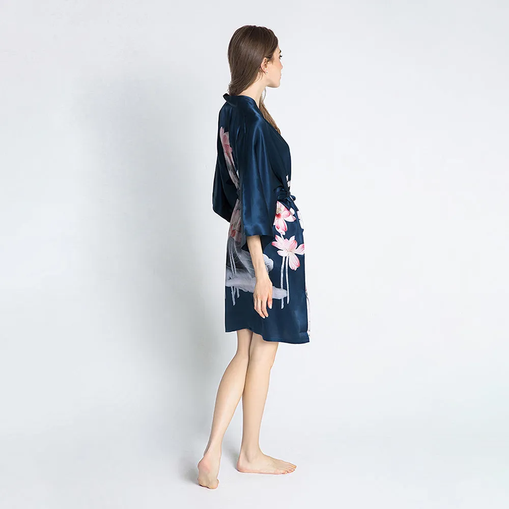 Silk Lotus Short Kimono Robe