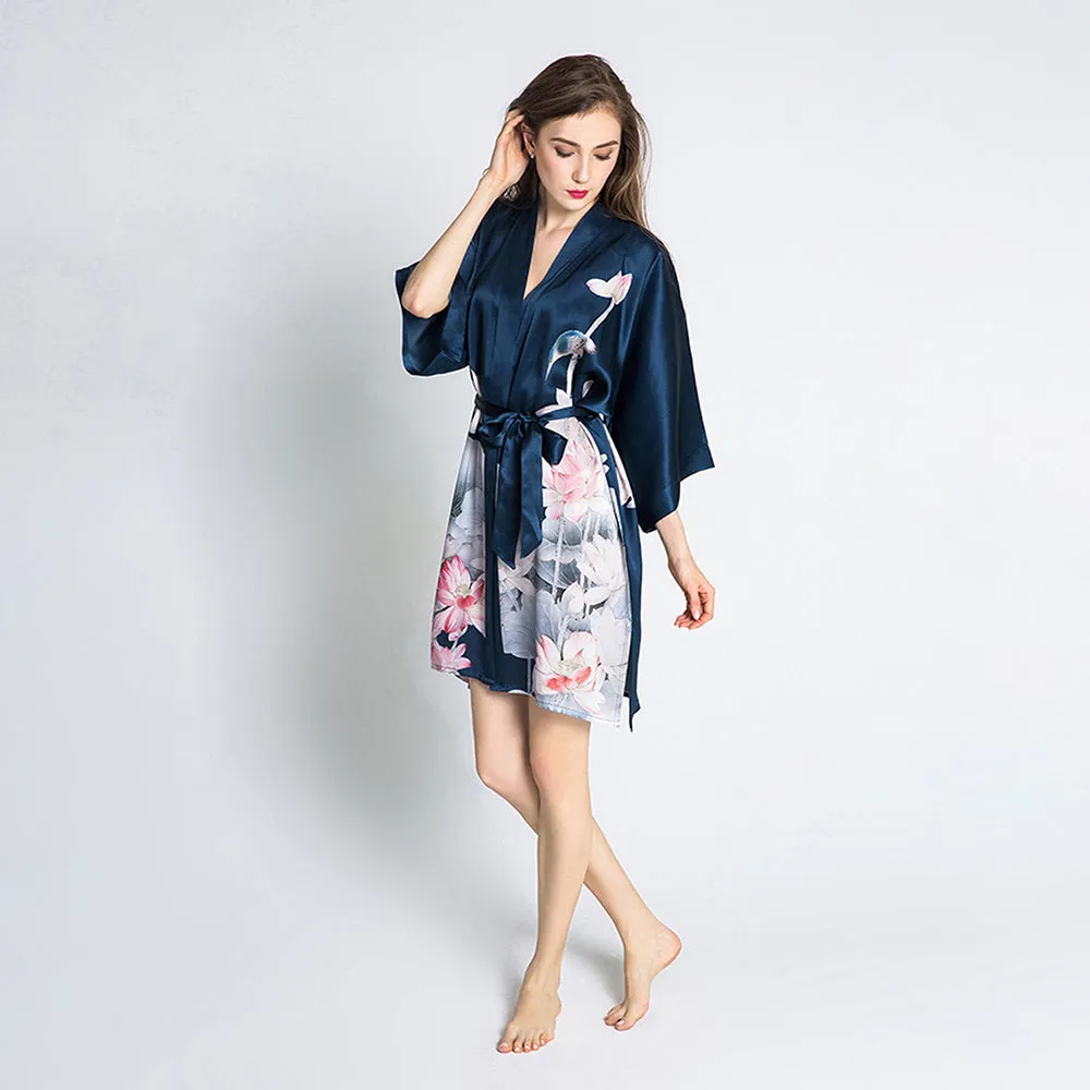 Silk Lotus Short Kimono Robe