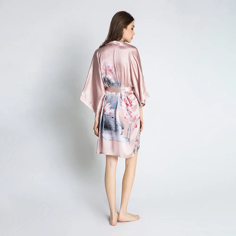 Silk Lotus Short Kimono Robe