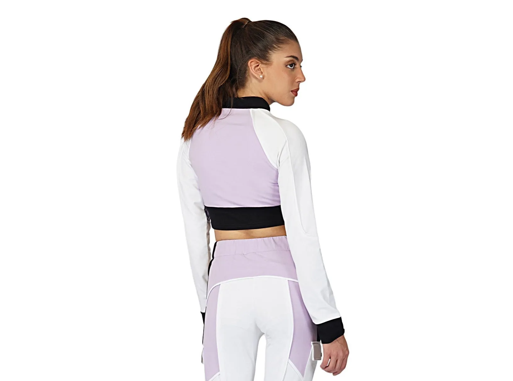 SLAY. Women's Activewear Crop Jacket Lavender Lilac Colorblock Streetwear