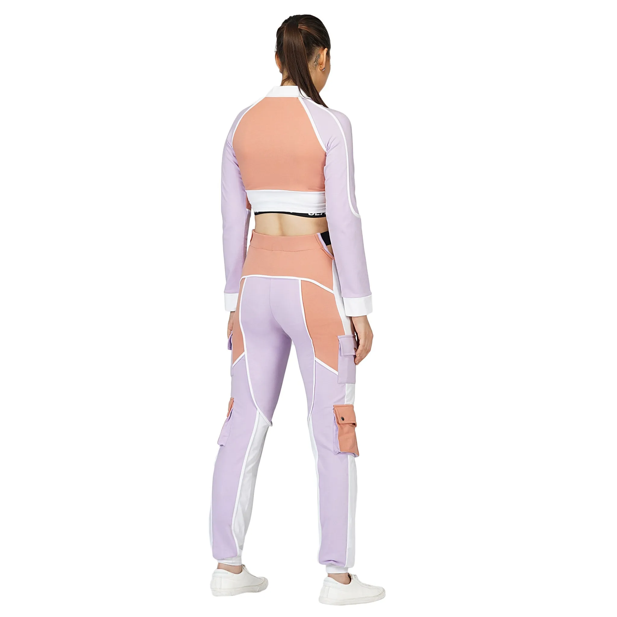 SLAY. Women's Activewear Lavender Lilac Nude White Colorblock Cargo Jogger Pants Streetwear