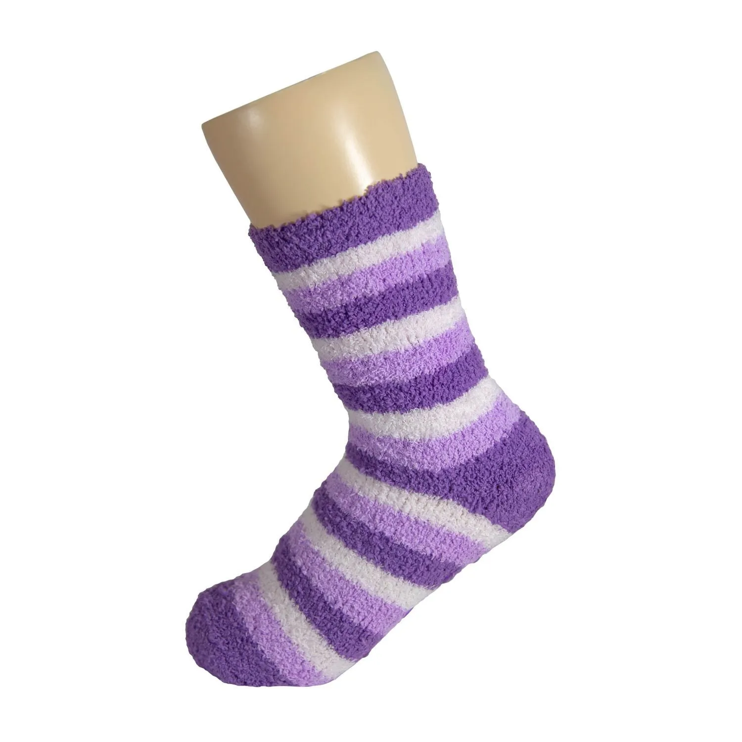 Soft Fuzzy Warm Anti Skid Rubber Grip Fluffy Striped Non Skid Socks for Women, Size 9-11