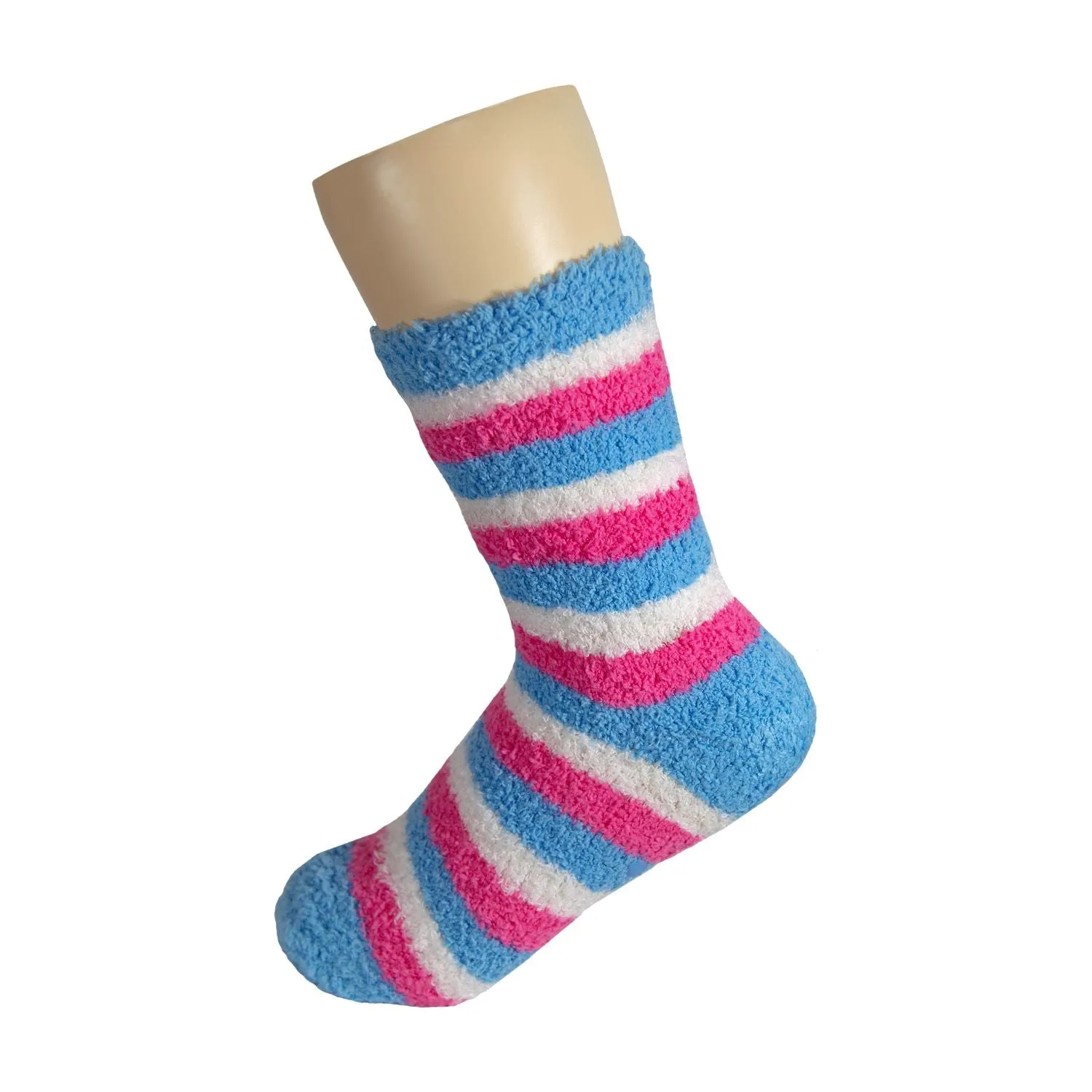 Soft Fuzzy Warm Anti Skid Rubber Grip Fluffy Striped Non Skid Socks for Women, Size 9-11