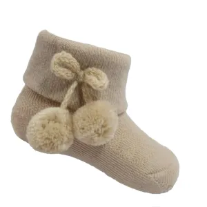 Soft Touch - ankle pompom socks, biscuit