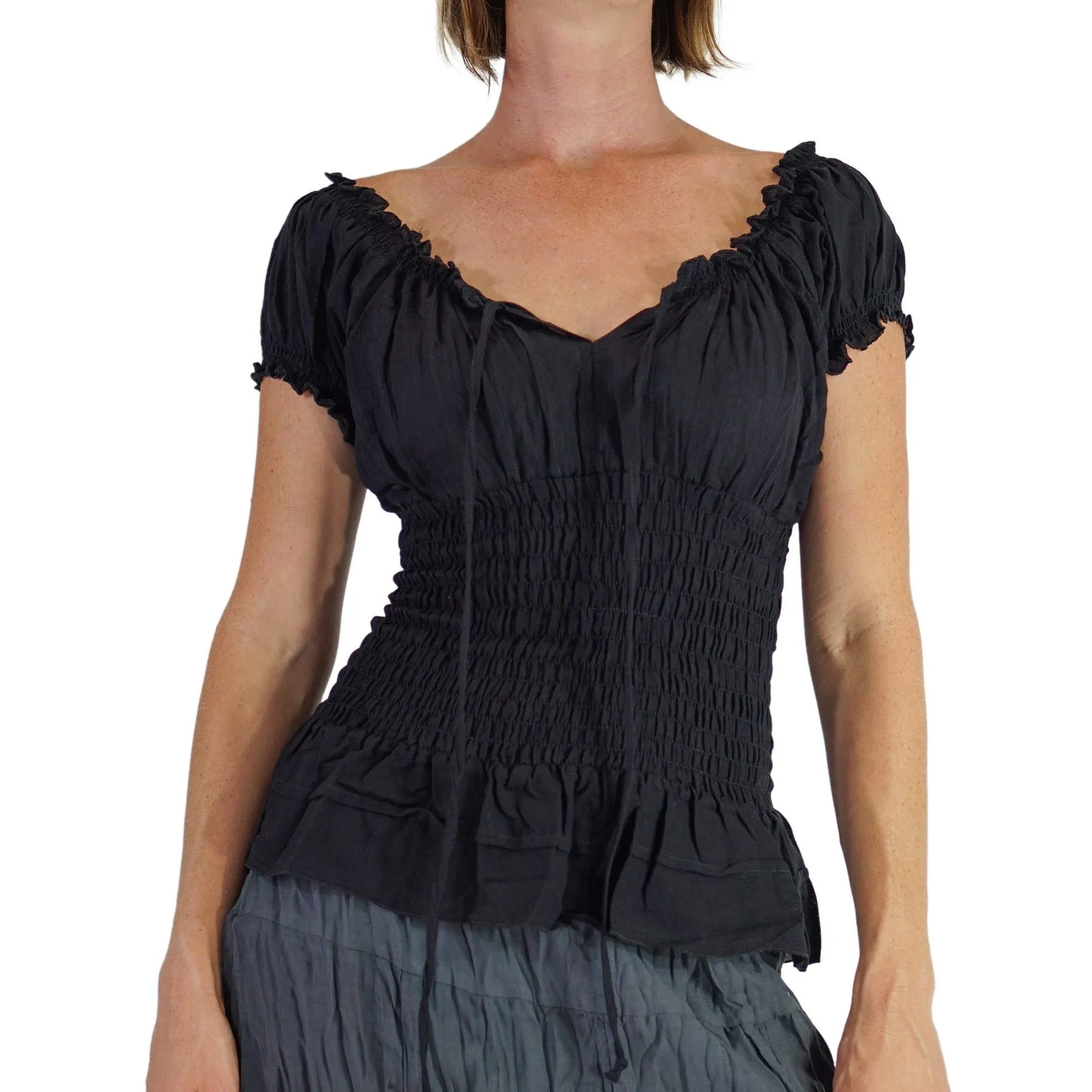 'SS Peasant Blouse, Chemise' - Black