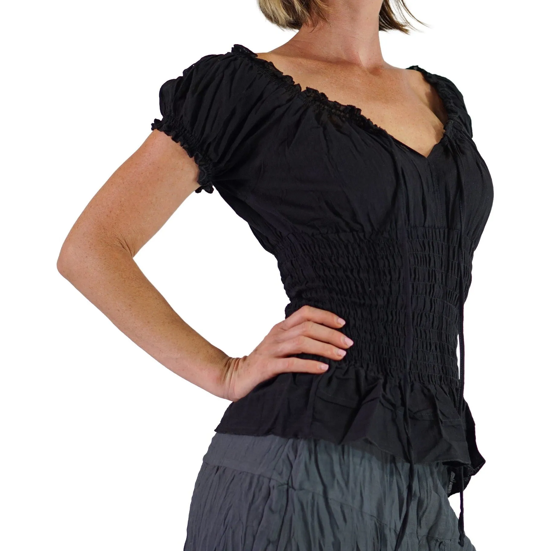 'SS Peasant Blouse, Chemise' - Black