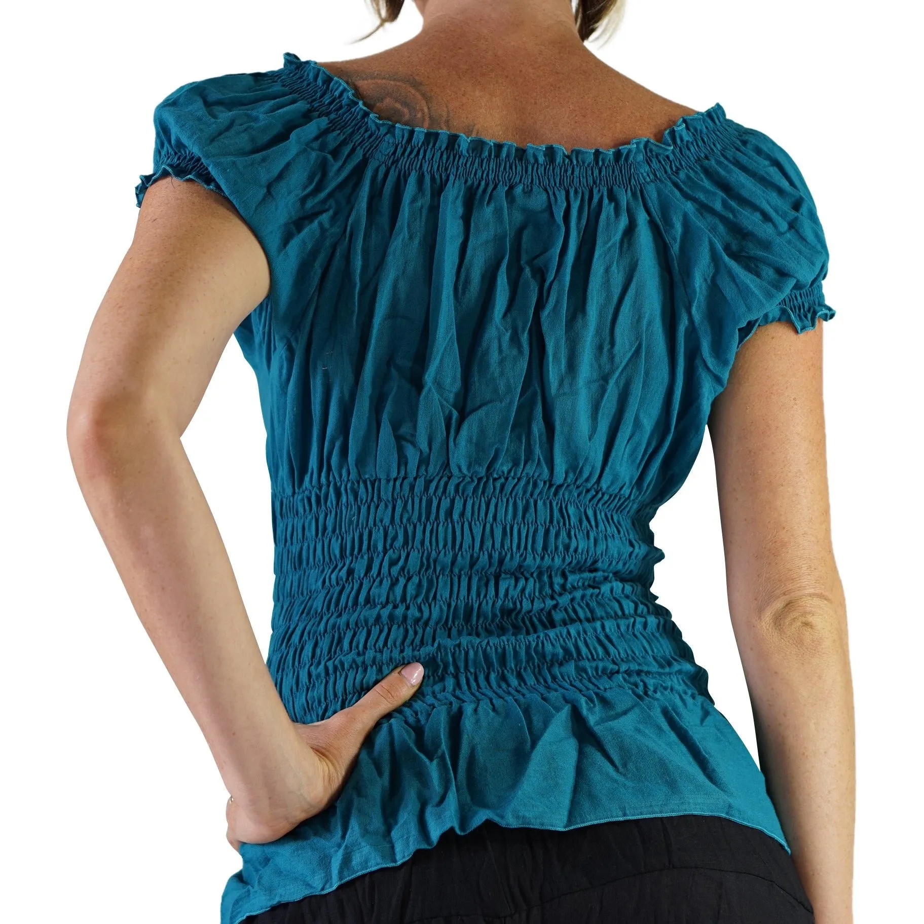 'SS Peasant Blouse, Chemise' - Teal