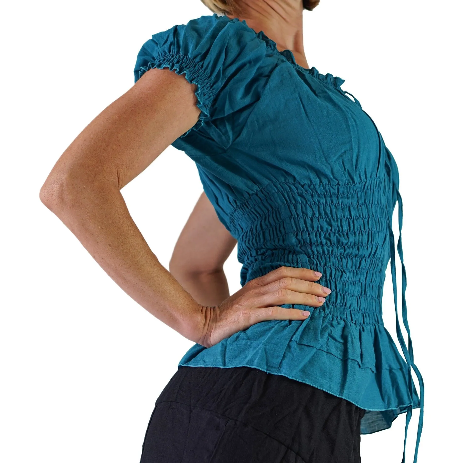 'SS Peasant Blouse, Chemise' - Teal