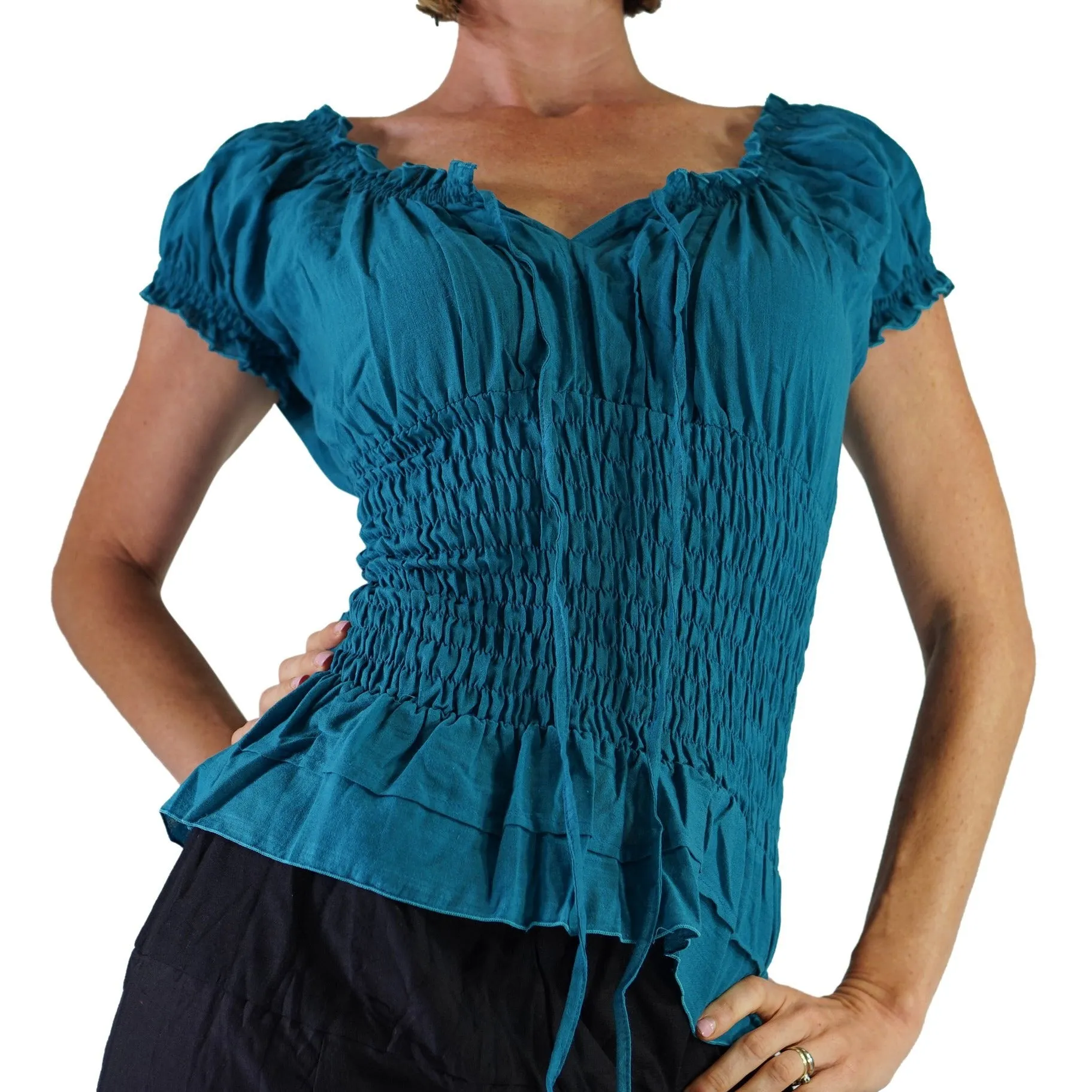 'SS Peasant Blouse, Chemise' - Teal