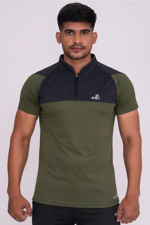 Stand Neck Semi Collar T-Shirts Mehandi Charcoal