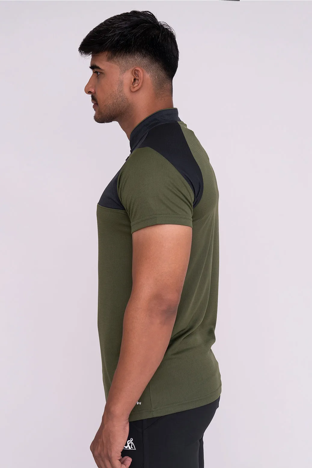 Stand Neck Semi Collar T-Shirts Mehandi Charcoal