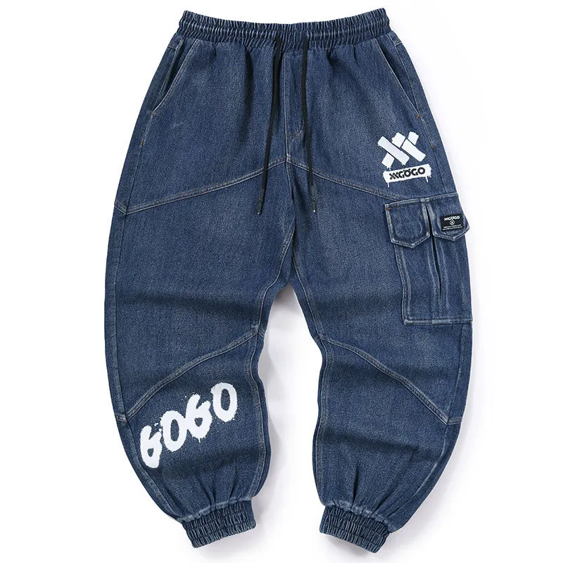 Street Stitched Logo Print Jogger Jeans