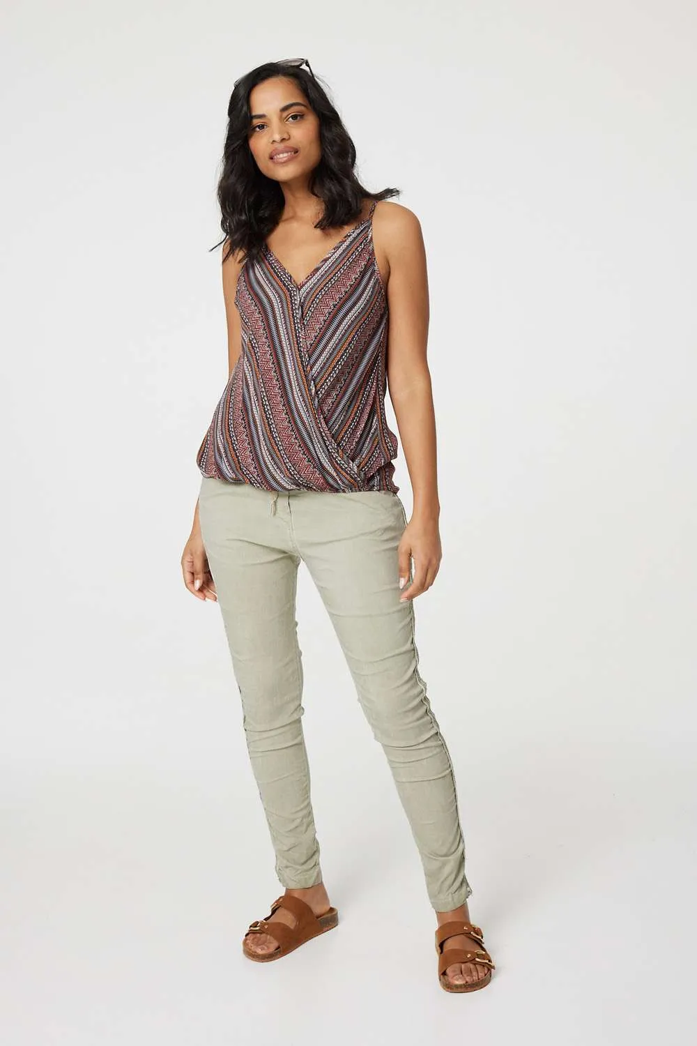 Stripe Print Faux Wrap Cami Top