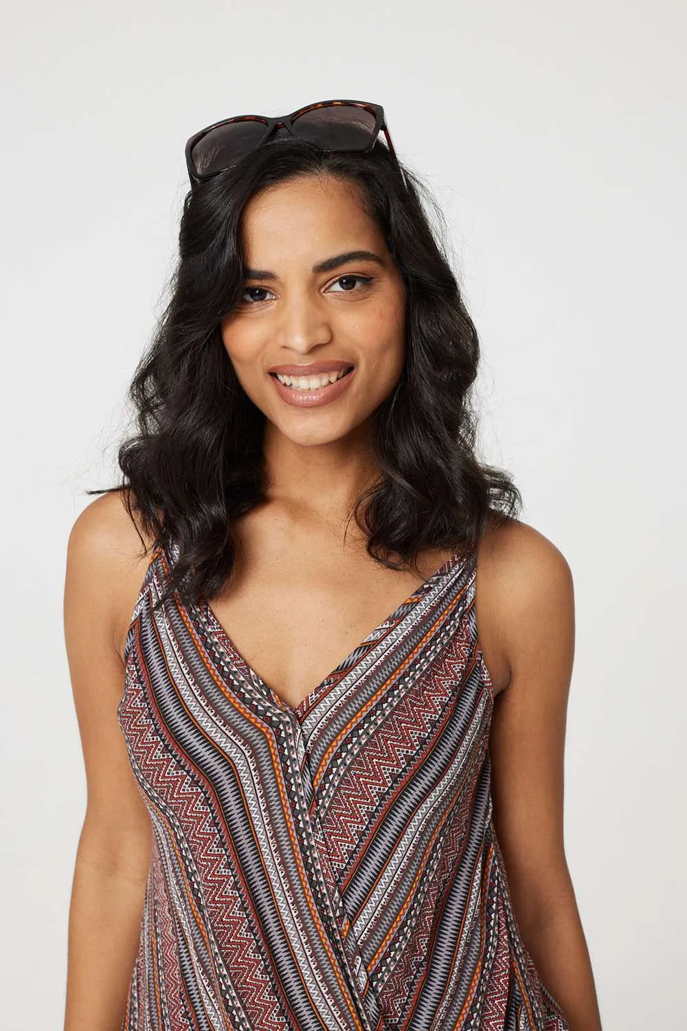 Stripe Print Faux Wrap Cami Top