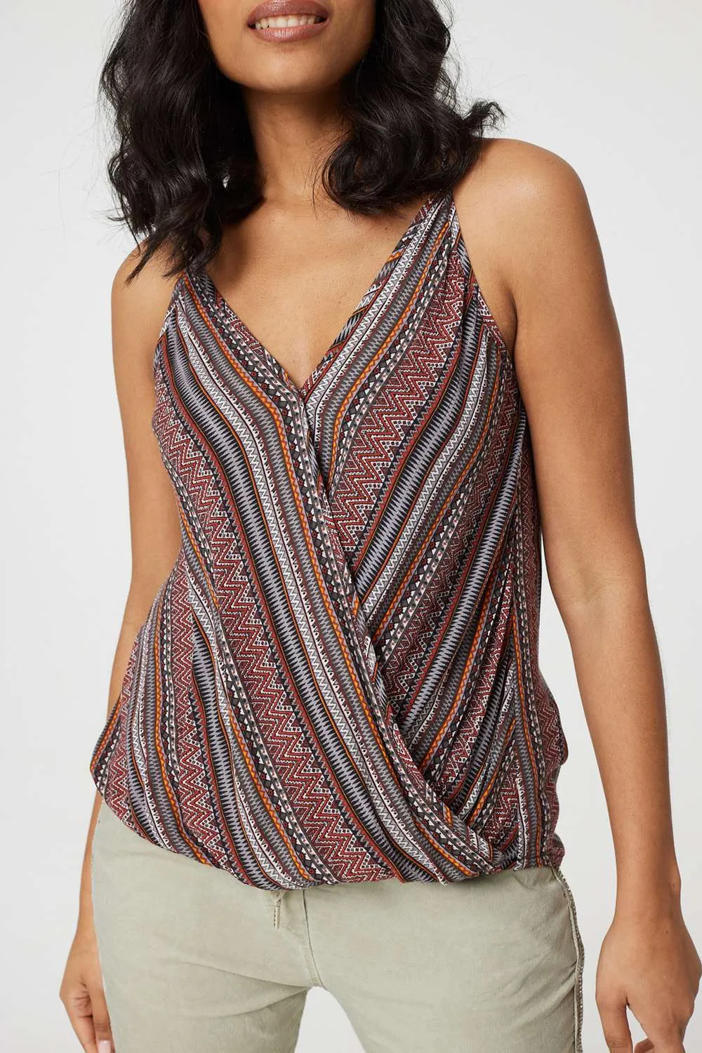 Stripe Print Faux Wrap Cami Top