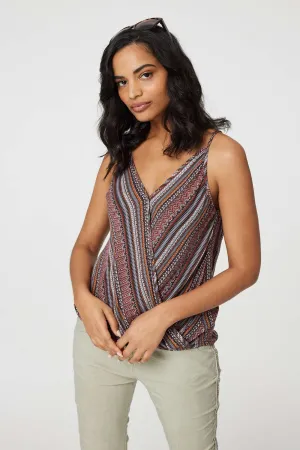 Stripe Print Faux Wrap Cami Top