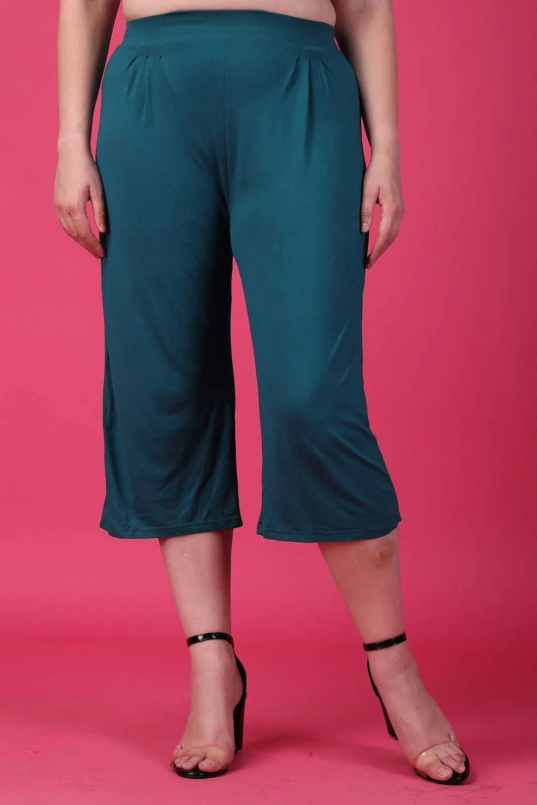 Teal Blue Solid Cropped Pyjama