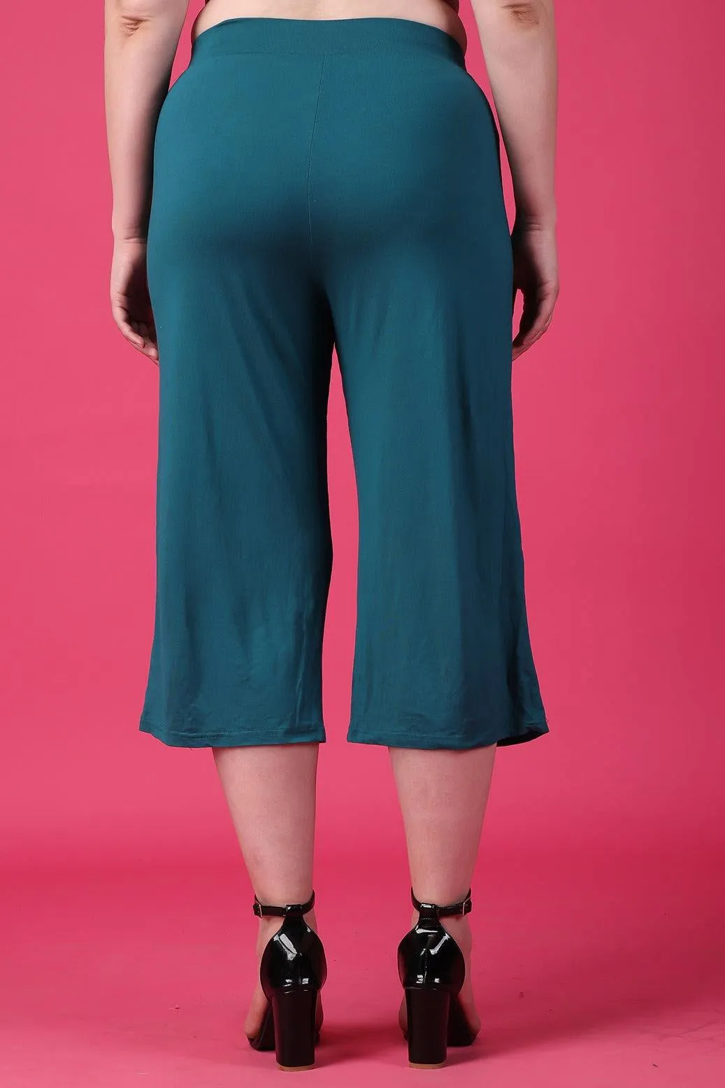 Teal Blue Solid Cropped Pyjama