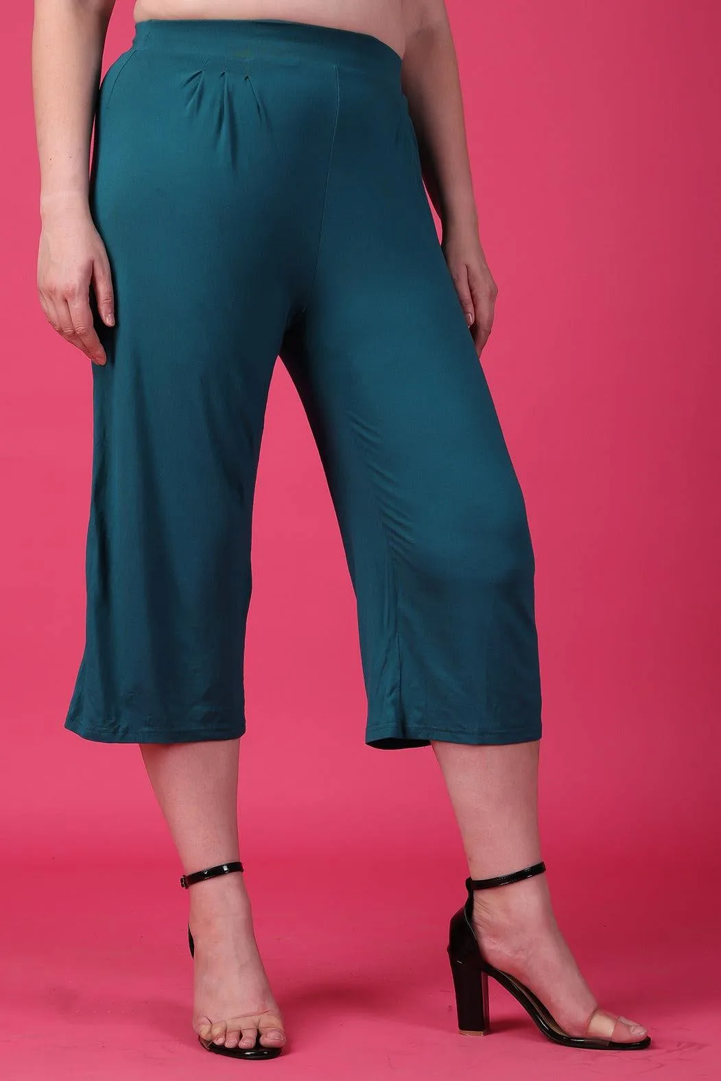 Teal Blue Solid Cropped Pyjama