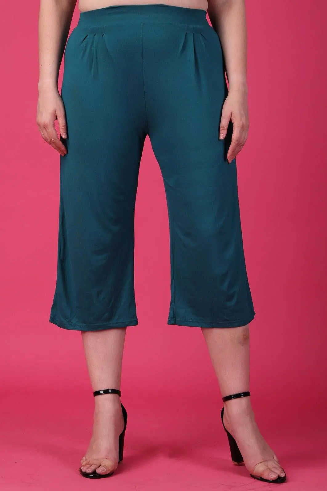 Teal Blue Solid Cropped Pyjama