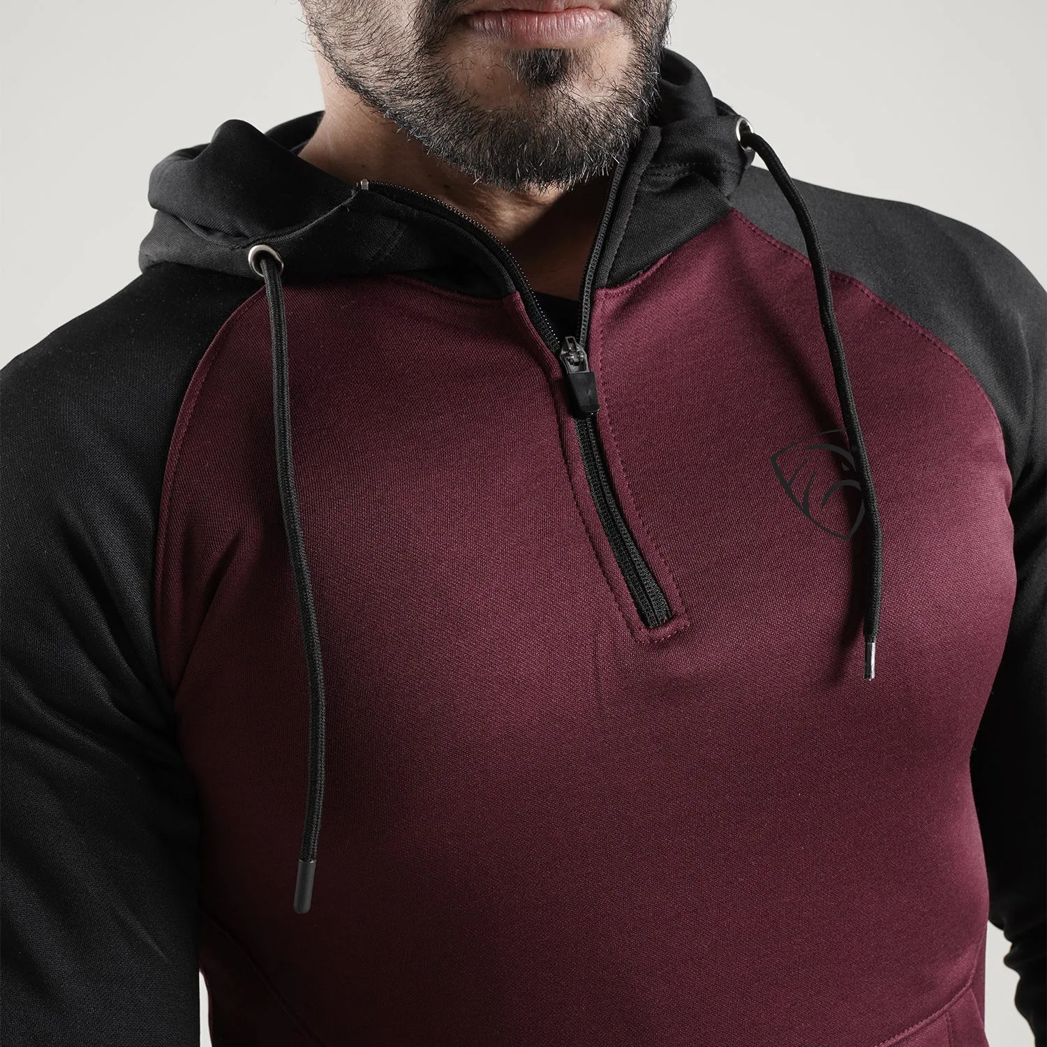 Tf-Black and Maroon Raglan Zipper Fleece Hoodie