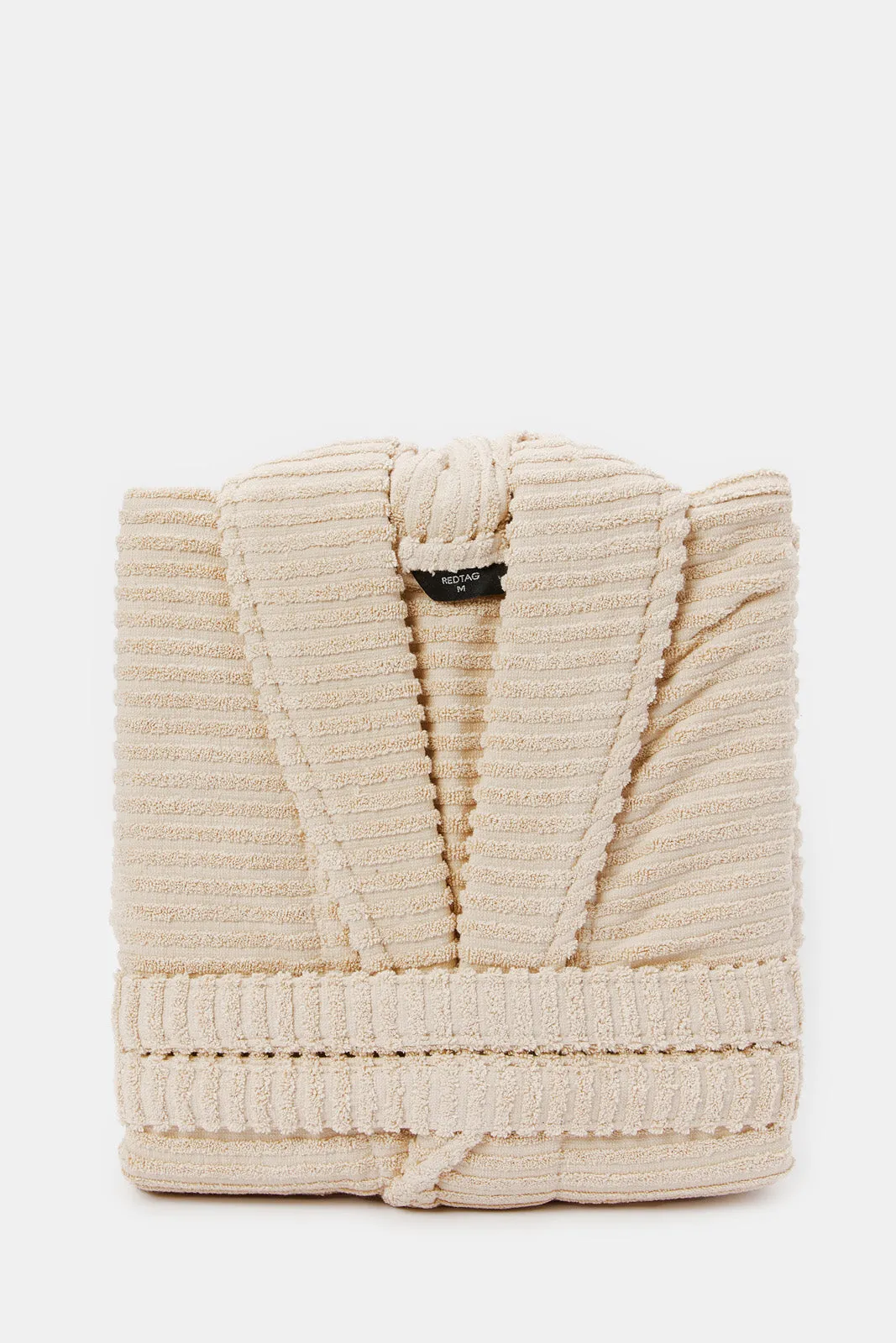 Unisex Beige Ribbed Bathrobe