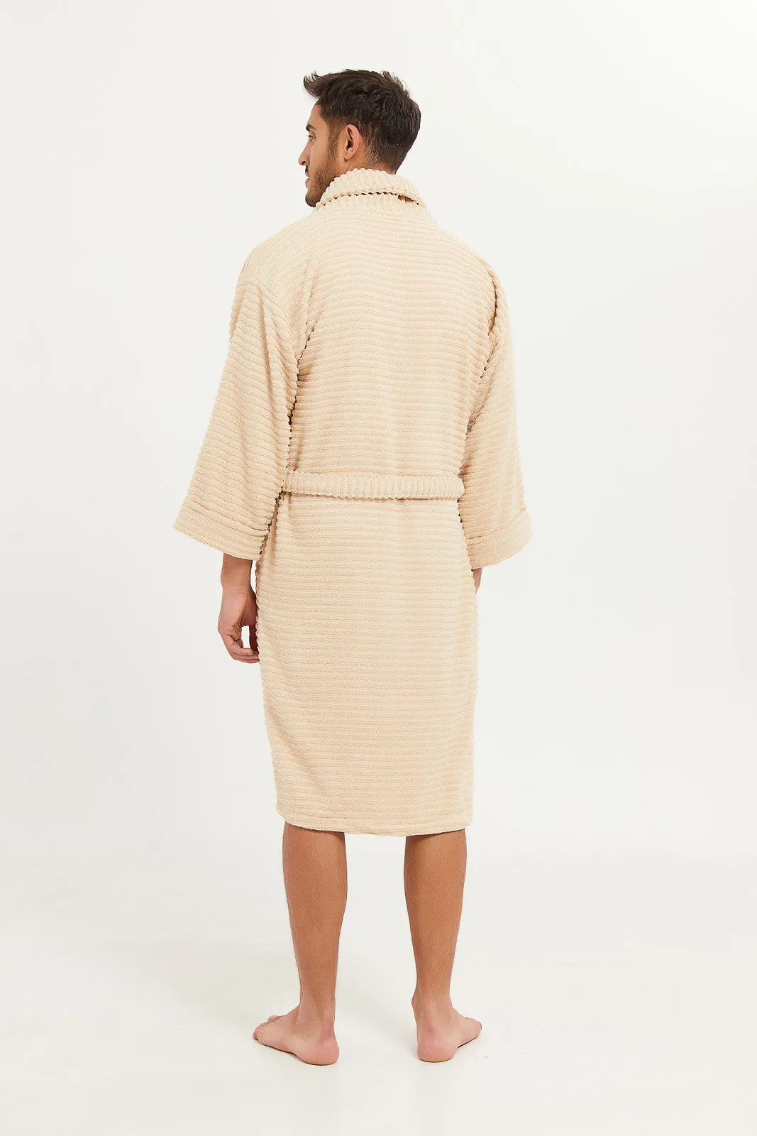 Unisex Beige Ribbed Bathrobe