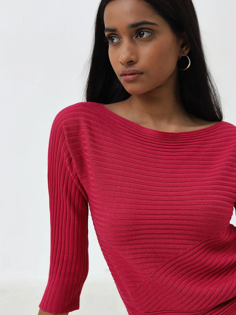 Wardrobe Pink Ribbed Textured Sweater