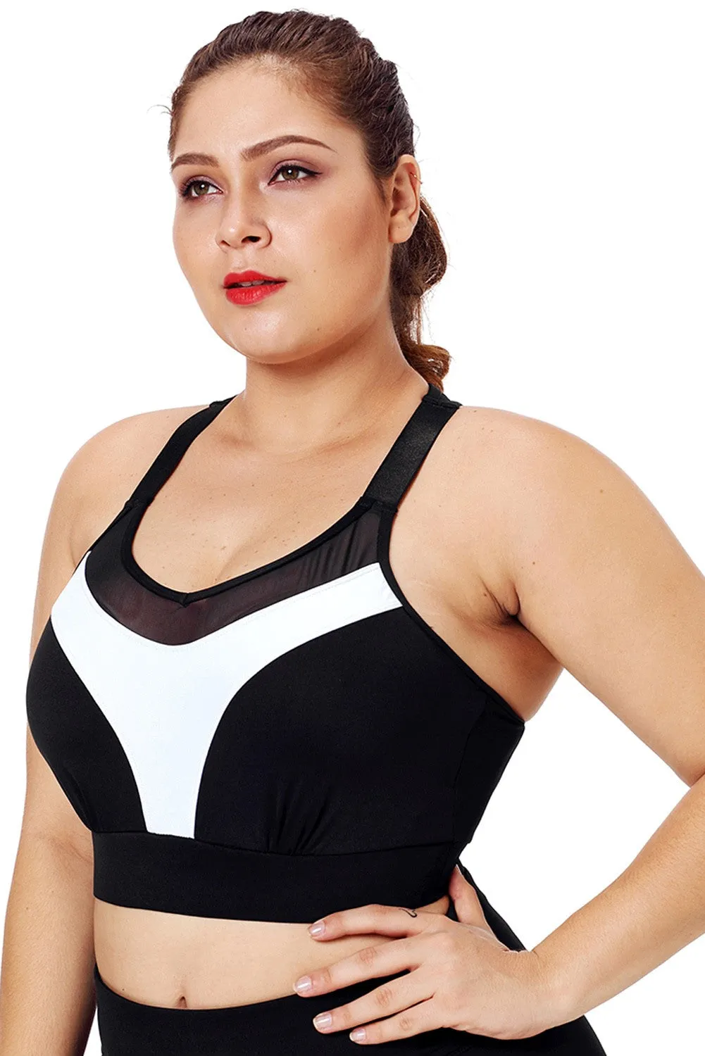 White Accent Mesh Strap Yoga Tops