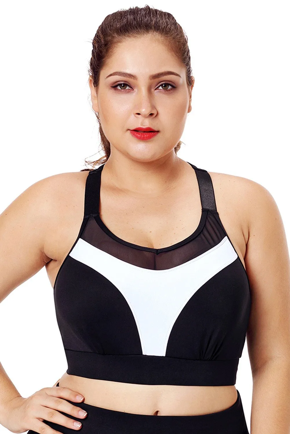 White Accent Mesh Strap Yoga Tops