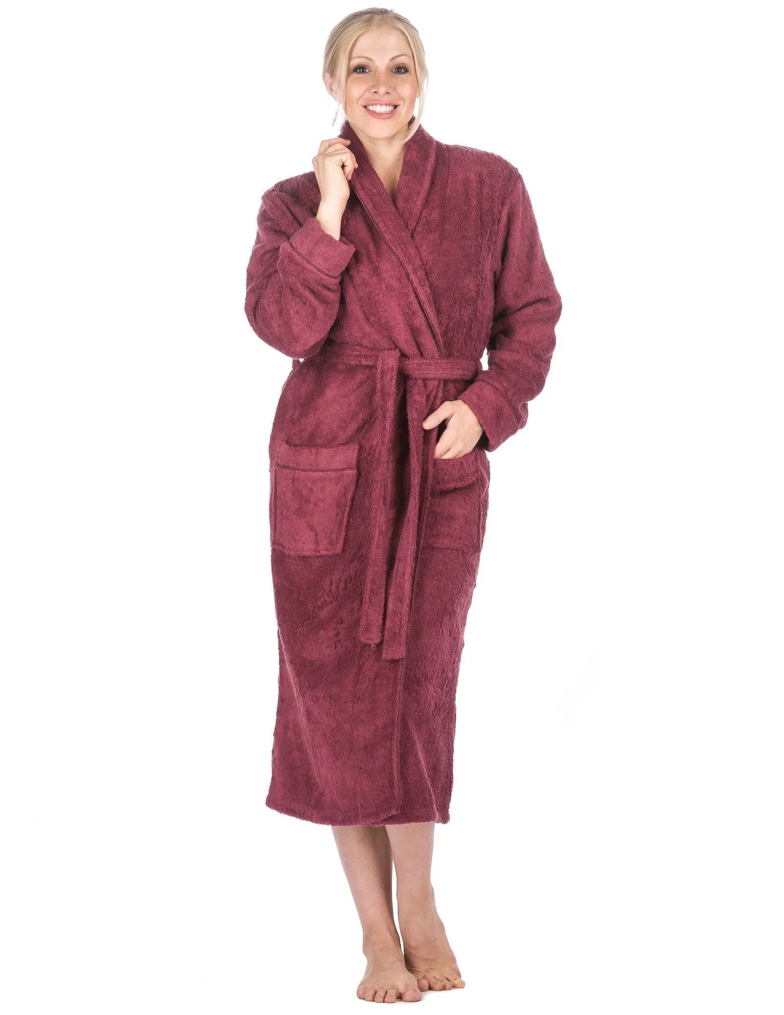 Women's 100% Cotton Terry Bathrobe - Red